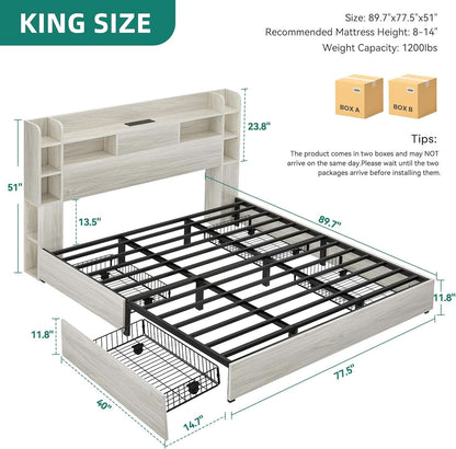King Size Bed Frame Antique White With Bookcase Headboard