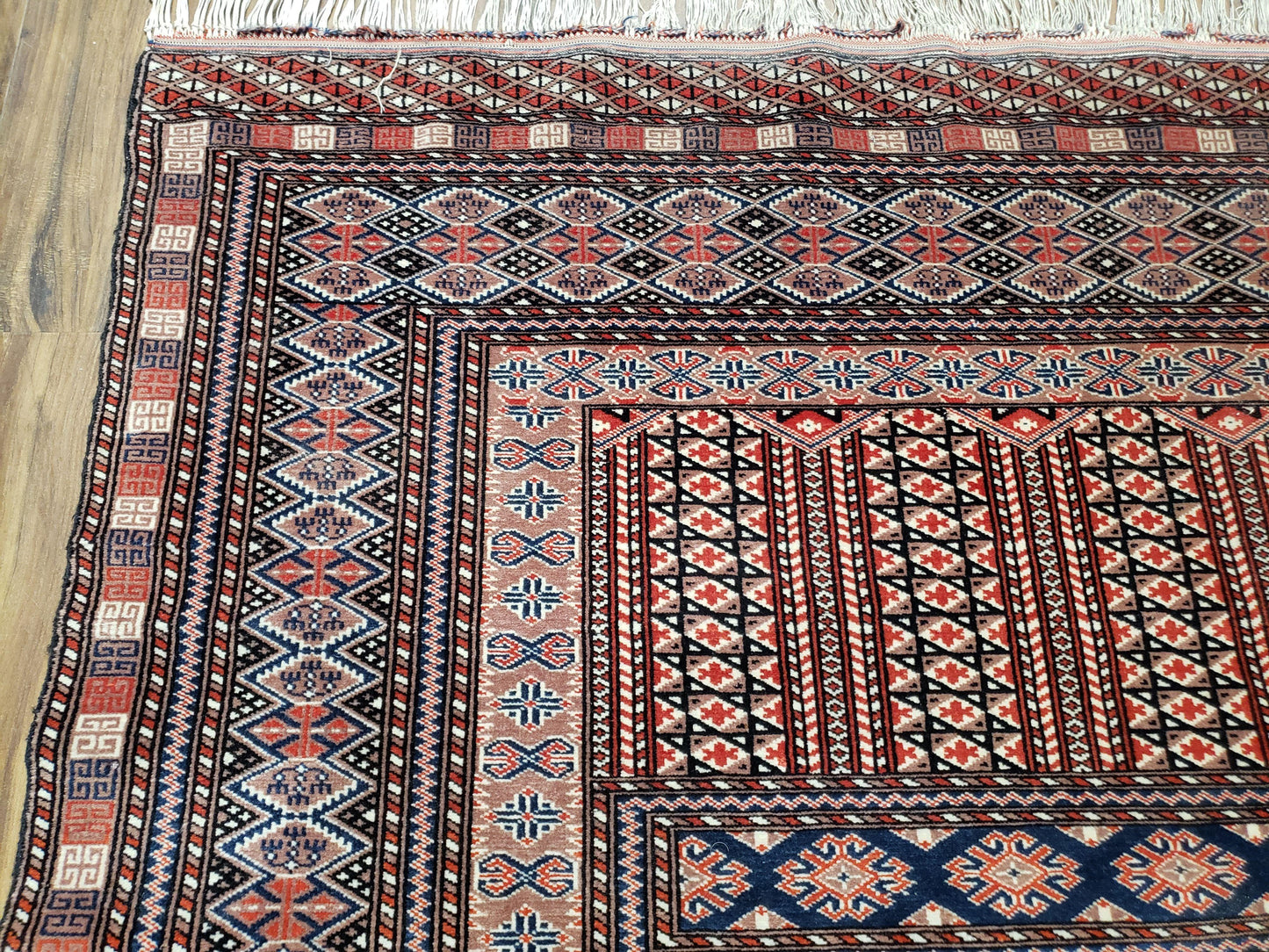 Vintage Turkoman Bokhara Rug 4x6, Four Seasons Pakistan Bukhara Turkmen Engsi Yamud Carpet, Fine Tribal Rug, Wool, Hand-Knotted, Brown, Nice