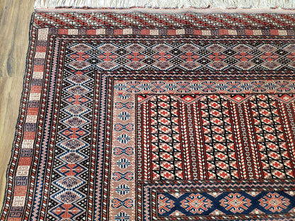 Vintage Turkoman Bokhara Rug 4x6, Four Seasons Pakistan Bukhara Turkmen Engsi Yamud Carpet, Fine Tribal Rug, Wool, Hand-Knotted, Brown, Nice