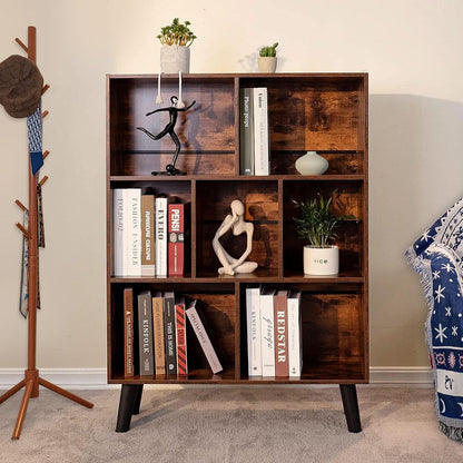 Rustic Brown 3 Tier Cube Bookshelf With Open Sides