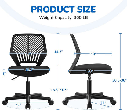 Low Back Armless Desk Chair With Lumbar Support Black