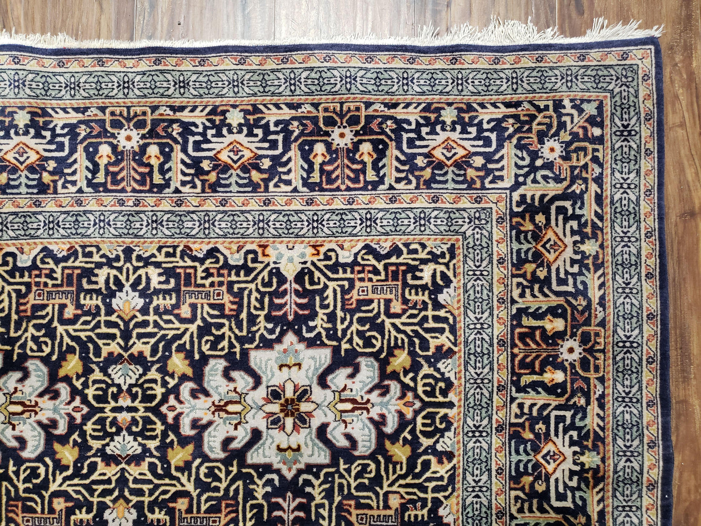 Antique Persian Kashan Rug, Midnight Blue & Ivory, Hand-Knotted, Wool, 4' 8" x 7' 4", Pair B