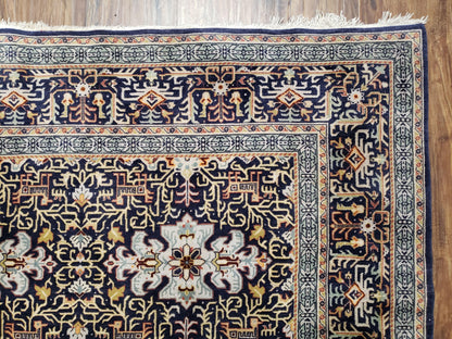 Antique Persian Kashan Rug, Midnight Blue & Ivory, Hand-Knotted, Wool, 4' 8" x 7' 4", Pair B