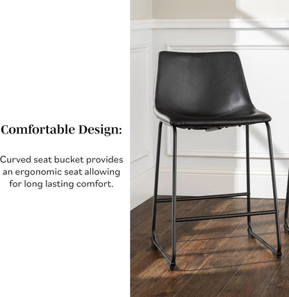 Set Of 2 Faux Leather Counter Height Stools For Kitchen