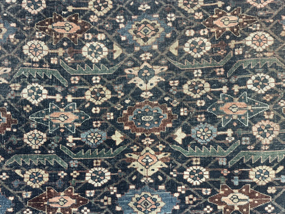 Antique Persian Bidjar Rug 8x15 – Navy Blue, Herati Pattern, Early 20th Century