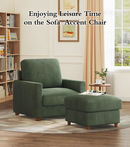 Green Corduroy Accent Chair With 22 Inch Deep Seat
