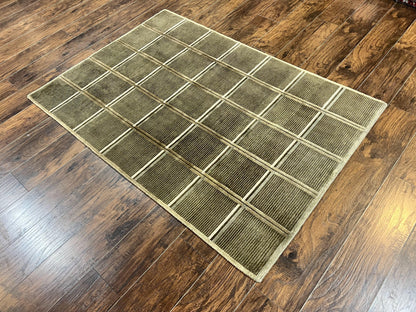 Tibetan Rug 4x6, Green Wool Handmade Area Rug 4 x 6, Panel Design, Modern Contemporary