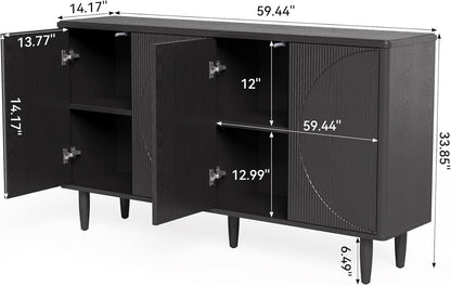 Modern 59-Inch Walnut Sideboard Buffet Table With Storage