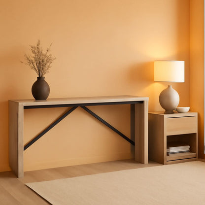 62.2 Inch Greige Industrial Console Table For Entryway