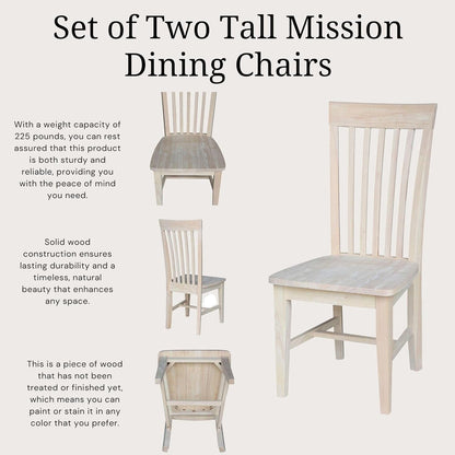Set Of 2 Tall Mission Dining Chairs Unfinished Parawood