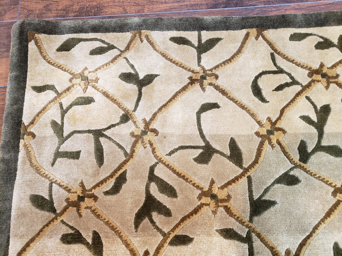 Vintage Tibetan Nepalese Area Rug 9x12, Wool Hand-Knotted, Beige Nepali Soft Pile Carpet, 9 x 12 Living Room Modern Dining Room Rug