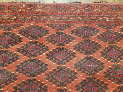 Antique Turkoman Rug 3'4" x 5', Collecticble Yamud Oriental Rug, Seat Pillow Cushion Cover, Tribal Mat, Wool Red Hand-Knotted Mafresh Carpet