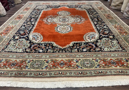 Persian Rug 11x13, Semi Open Field, Soft Wool Pile, Vintage Persian Carpet, Persian Tabriz Tabatabai