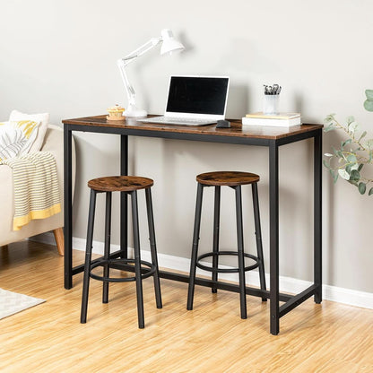 Bar Height Stools Set Of 2 With Footrest Rustic Brown