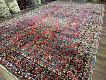 Palace Size Persian Sarouk Rug 10x16, Rare Size, Red, Large Antique Persian Carpet
