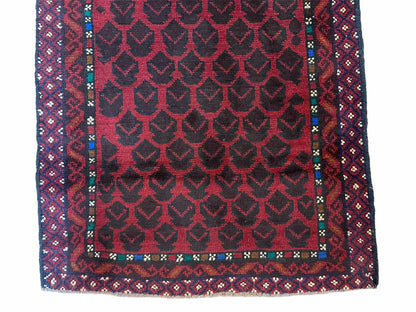 2' 8" X 4' 6" Vintage Handmade Tribal Wool Rug Balouchi Rug Afghan Rug Red Blue