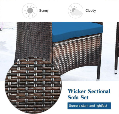 Peacock Blue 4 Piece Rattan Patio Furniture Set With Sectional Sofa