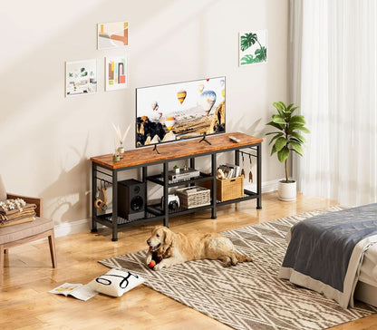 Rustic Brown TV Stand For 55 Inch With Open Storage Shelves