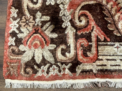 Khotan Rug 5x9, Terracotta and Brown, Floral, Chinese Wool Carpet, Antique Rug
