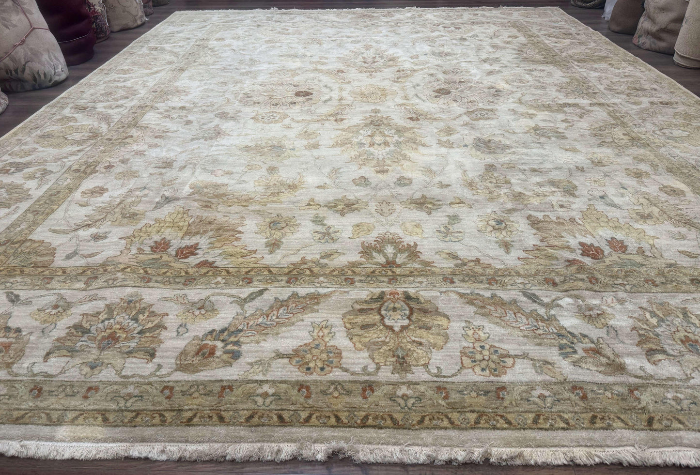 Palace Size Rug 12x15, Neutral Light Colors, Oat, Peshawar Chobi Oushak Rug, Handmade Wool Rug