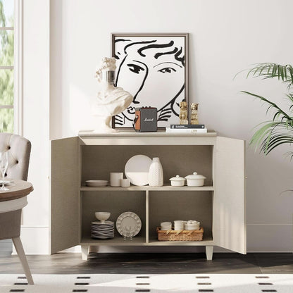 Beige Buffet Sideboard With Internal Storage Compartments