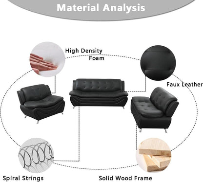 Black Leather Sofa Set With Loveseat For Living Room