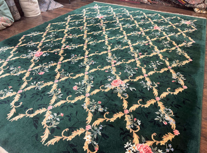 Karastan Garden of Eden Rug 8.8 x 11.8, Green Savonnerie 509/1733, Wool