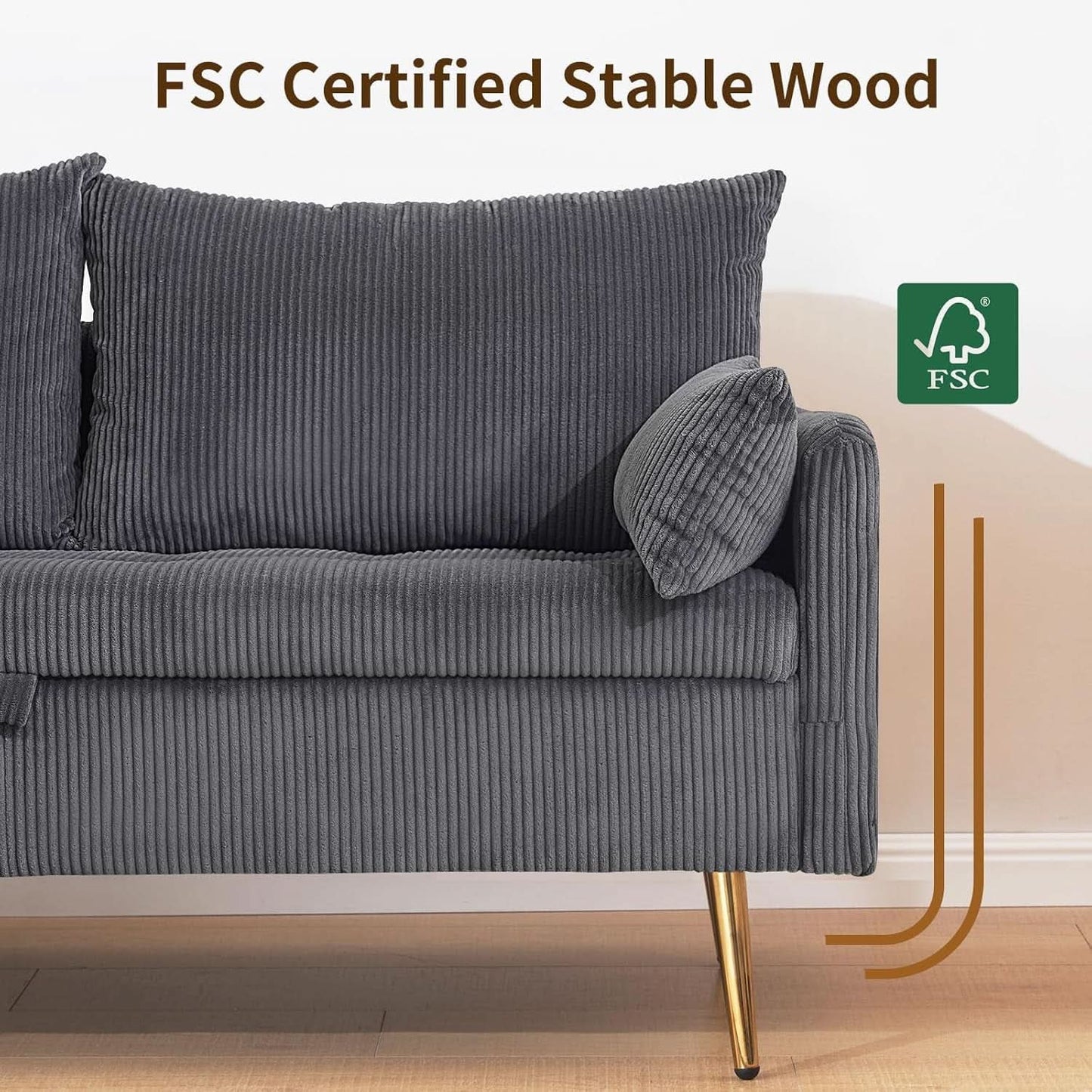 3 Piece Storage Sofa Set With Corduroy Gray Loveseat