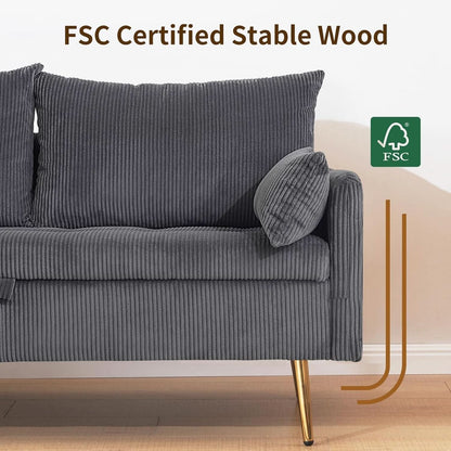 3 Piece Storage Sofa Set With Corduroy Gray Loveseat