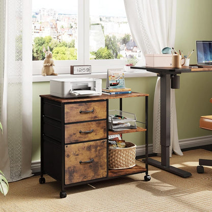 3 Drawer Mobile File Cabinet Fits A4 Or Letter Size With Rolling Printer Stand Rustic Brown Wood Grain