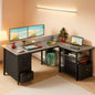 L Shaped Computer Desk With 6 Drawers And Power Outlet
