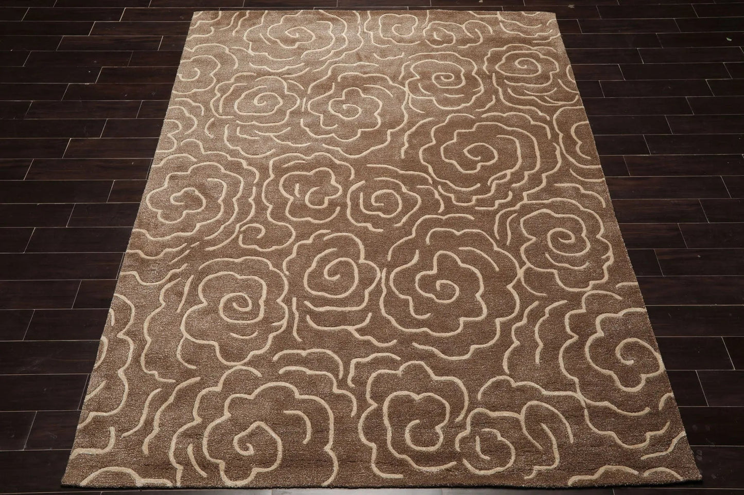 LoomBloom Multi Size Brown Hand Tufted Contemporary Floral Wool and Faux Silk Oriental Area Rug