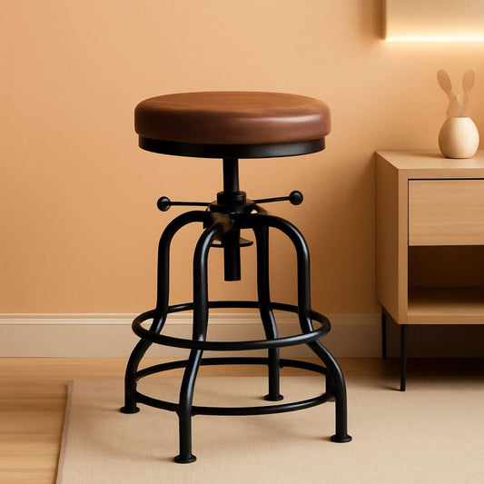 Industrial Bar Stool Adjustable Brown Counter Height