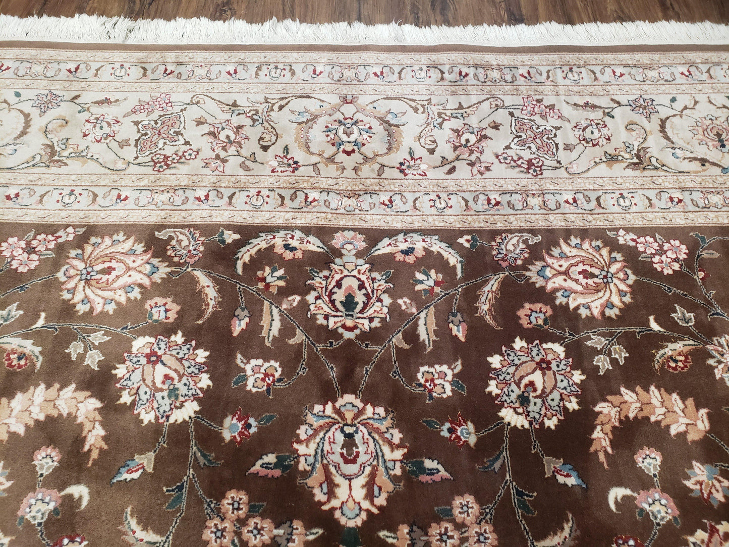 Vintage Pak-Persian Area Rug 9x12, Wool Hand-Knotted Spice Brown & Ivory Traditional Fine Oriental Carpet, Pakistani Carpet, 9 x 12 Fine Rug