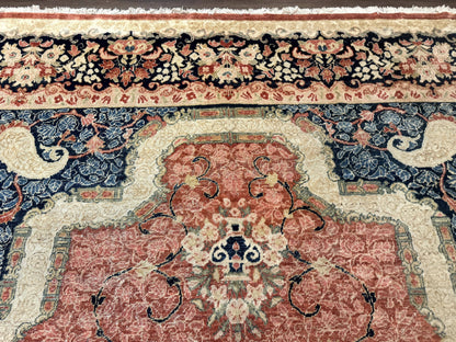 Antique Persian Sarouk Rug 9x12, Boteh Paisleys, Light Red Navy Blue