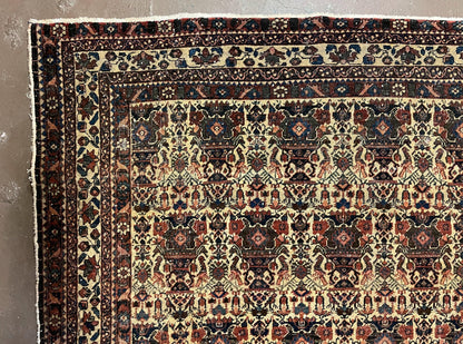 Antique Persian Afshar Rug 5x7, Wool Hand Knotted Oriental Carpet 5 x 7 ft, Repeated Motif Allover, Cream and Maroon, Tribal Rug, Medium Sized Rug,  Zil-i-Sultan Design