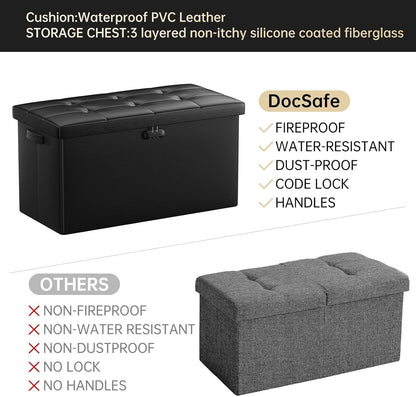 Storage Ottoman Bench 30 Inches Black Storage Lock Pro