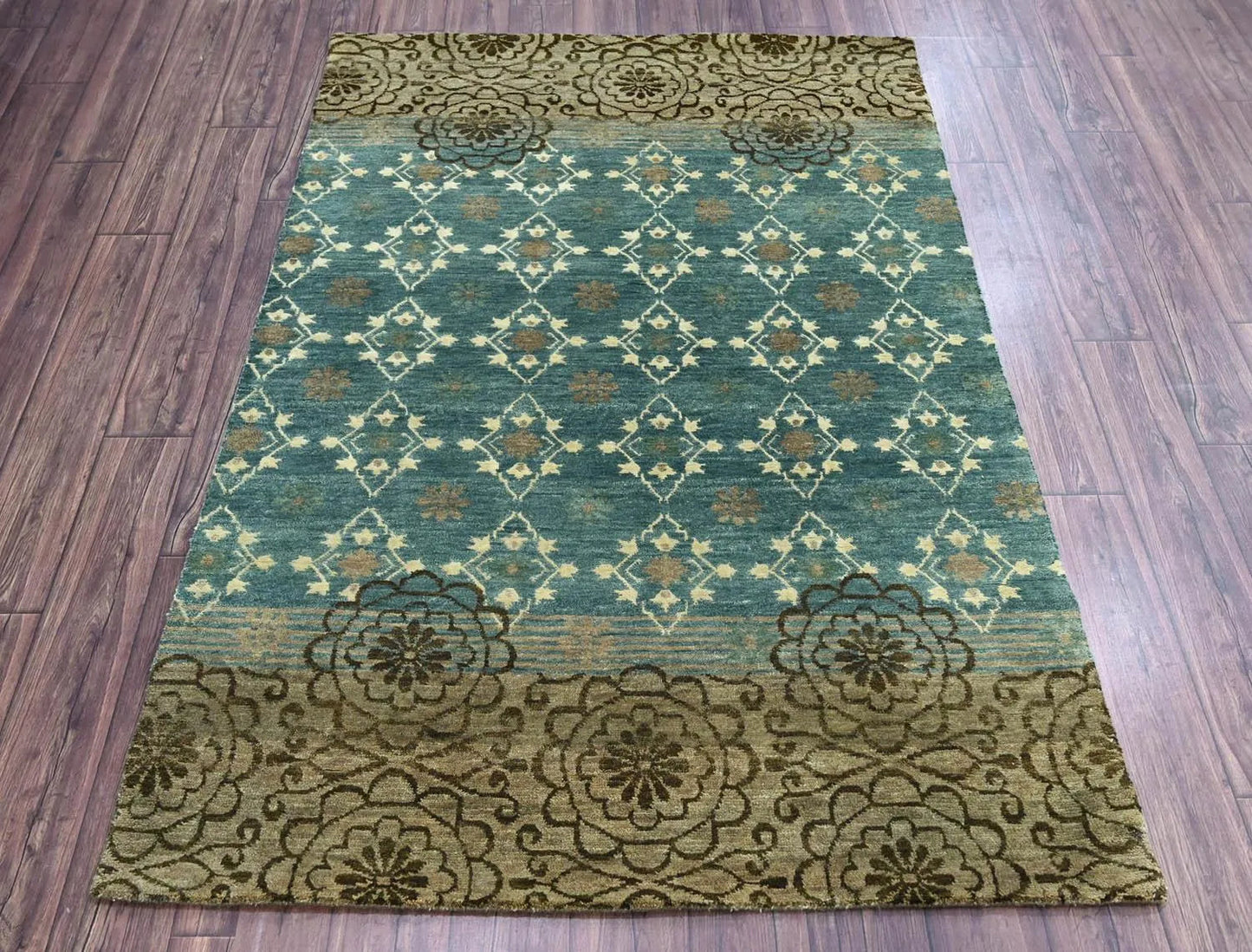 LoomBloom 3' 10'' x5' 11'' Teal Hand Knotted Transitional Oushak Wool Oriental Area Rug
