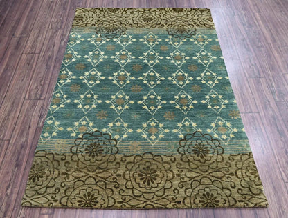 LoomBloom 3' 10'' x5' 11'' Teal Hand Knotted Transitional Oushak Wool Oriental Area Rug