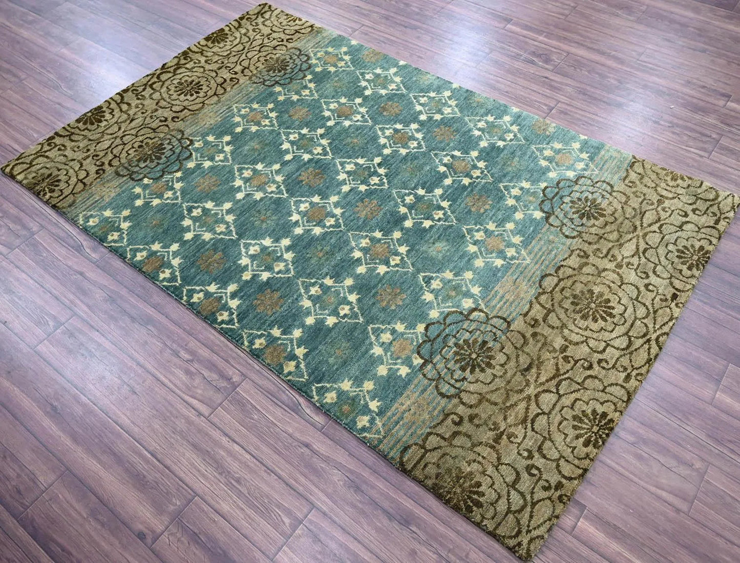 LoomBloom 3' 10'' x5' 11'' Teal Hand Knotted Transitional Oushak Wool Oriental Area Rug