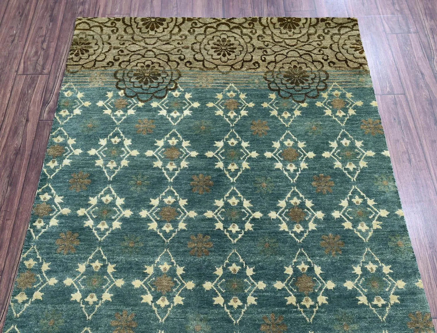 LoomBloom 3' 10'' x5' 11'' Teal Hand Knotted Transitional Oushak Wool Oriental Area Rug