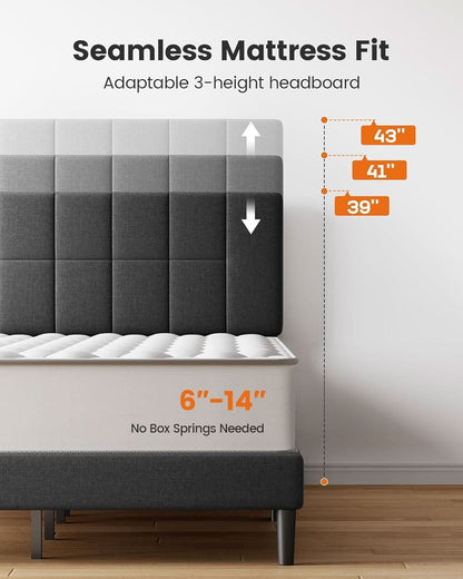 Full Size Upholstered Bed Frame With Adjustable Headboard