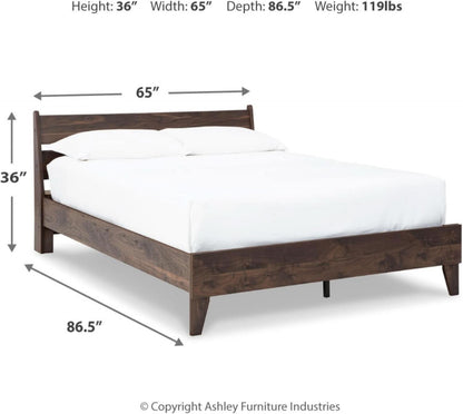 Queen Panel Platform Bed Dark Brown Walnut Storage