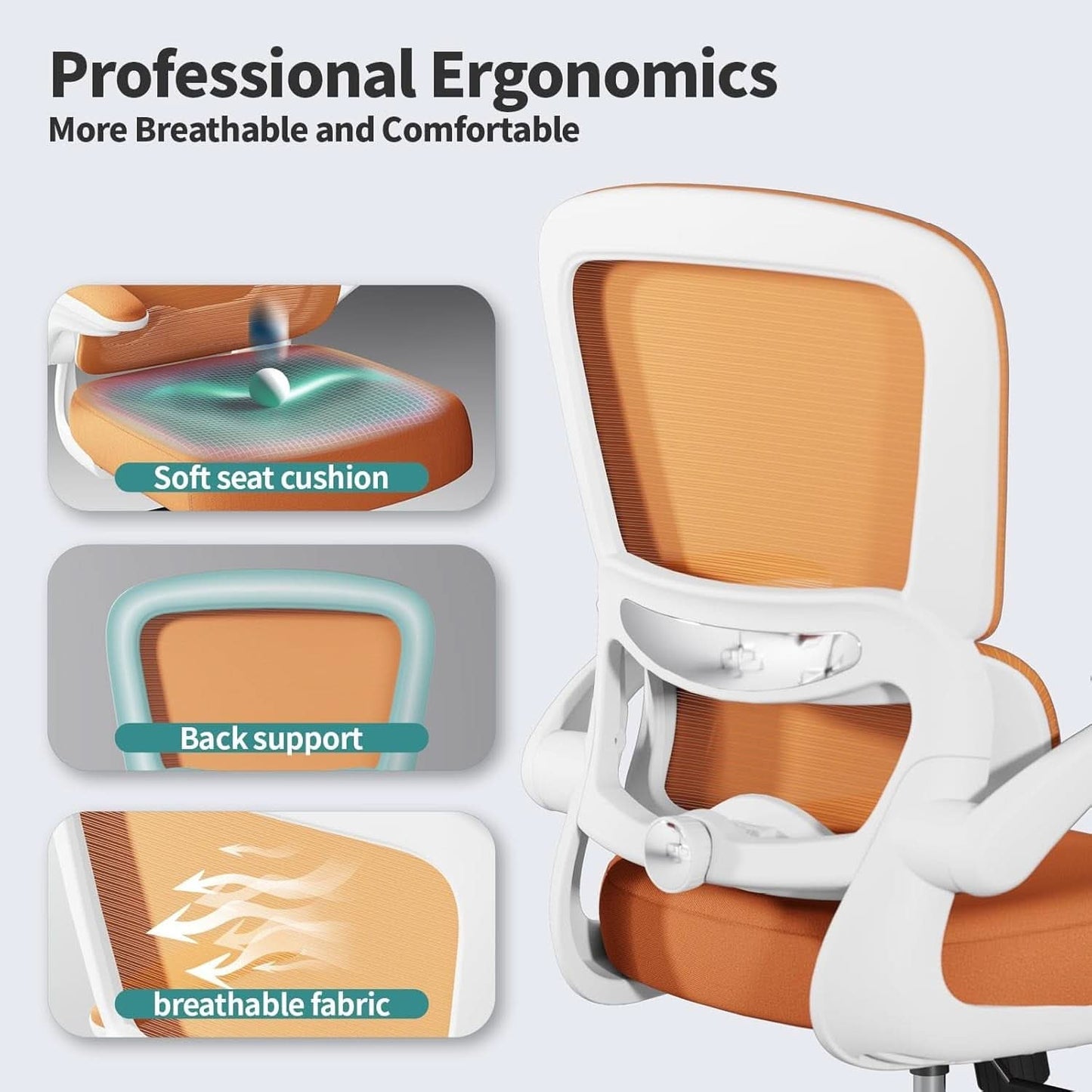 Ergonomic Office Chair With Adjustable Lumbar Support Orange Mesh Desk Chair