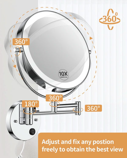 9 Inch Wall Mounted Lighted Magnifying Mirror 1X 10X LED