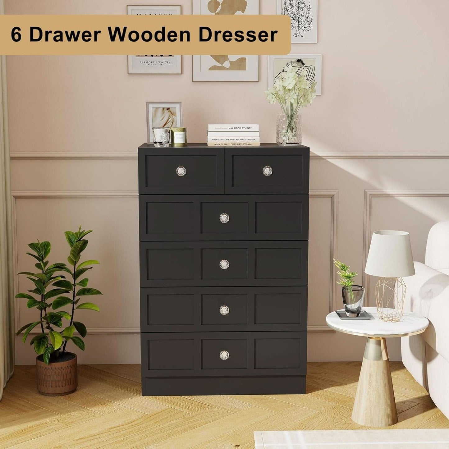 Black Fluted 24 Inch Dresser For Bedroom Storage Solutions