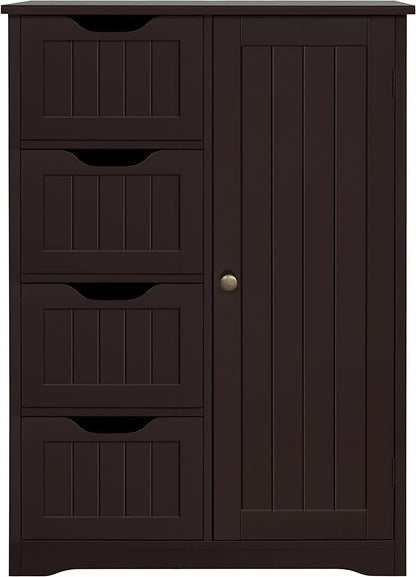 Brown Wooden Bathroom Floor Cabinet With 4 Drawers