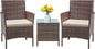 Patio Set 3 Piece All Weather Rattan Glass Table Brown