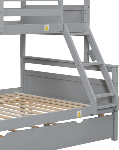 Grey Trundle Bunk Bed Twin Over Full With Guardrail