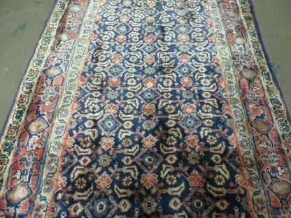 3'7" X 10' Antique Handmade India Floral Oriental Wool Runner Rug Organic Blue